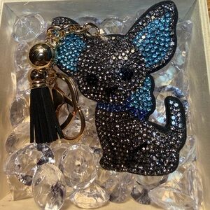 Black and Blue Rhinestone Dog Keychain